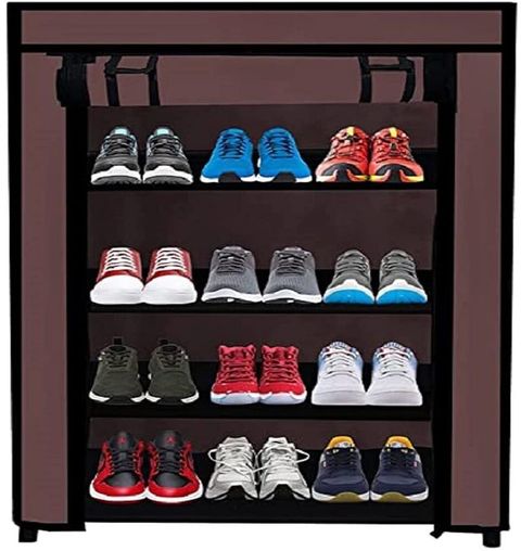ZENVEXYO Premium Multipurpose Plastic Shoe Rack with Door & Dustproof Cover Plastic Shoe Stand (brown, 4 Shelves, DIY(Do-It-Yourself)) - Image 6