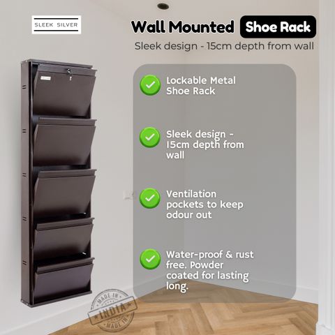 Sleek Silver Space Saving Shoe Organiser Cabinet, 5 Shelves, Silver - Image 6