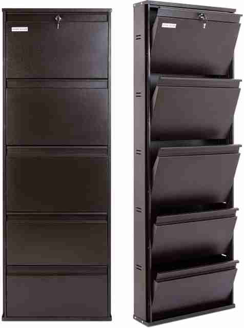 Sleek Silver Space Saving Shoe Organiser Cabinet, 5 Shelves, Silver - Image 3