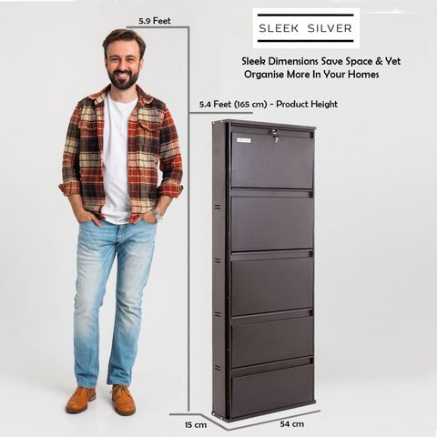 Sleek Silver Space Saving Shoe Organiser Cabinet, 5 Shelves, Silver - Image 5