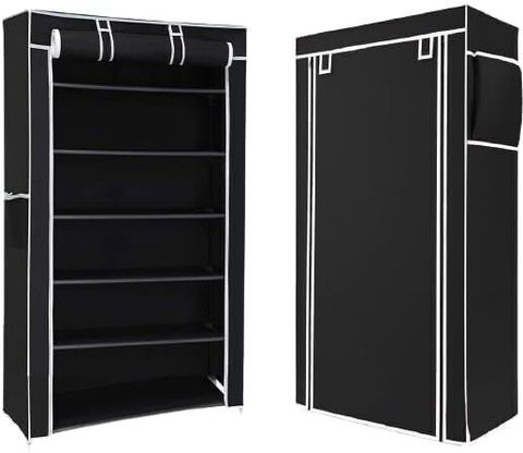 Jaya Store 6-Shelf Plastic Shoe Stand, Black - Image 3
