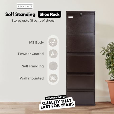Sleek Silver Space Saving Shoe Organiser Cabinet, 5 Shelves, Silver - Image 7