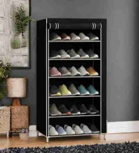 Jaya Store 6-Shelf Plastic Shoe Stand, Black - Image 2