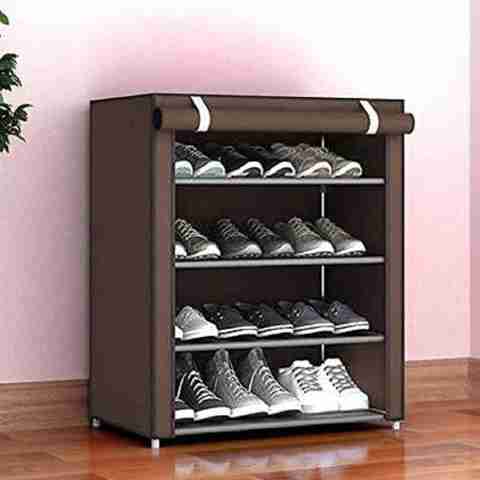ZENVEXYO Premium Multipurpose Plastic Shoe Rack with Door & Dustproof Cover Plastic Shoe Stand (brown, 4 Shelves, DIY(Do-It-Yourself)) - Image 5