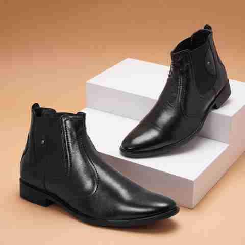 RED CHIEF Genuine Leather Formal Slip-On Boots for Men Black RC3498 001 Boots For Men (Black , 10 UK/India) - Image 5