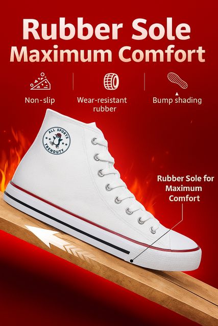 TRENDUTY High Top Canvas Shoes for Men (White, 7) - Image 5