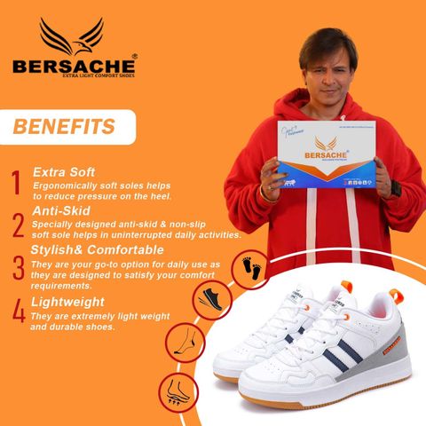 BERSACHE Men's White Casual Sneakers (Size 7) - Image 3