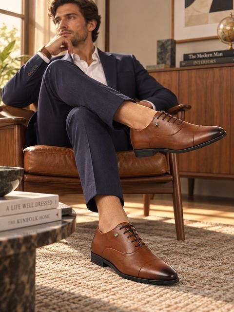 LOUIS PHILIPPE Premium Leather Breathable Anti-Slip with Heel Formal Oxford For Men (Tan , 9) - Image 6