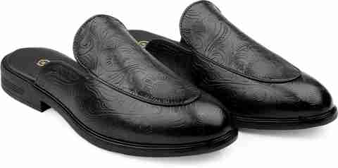 YUVRATO BAXI Men's Black Floral Embossed Mules - Image 5