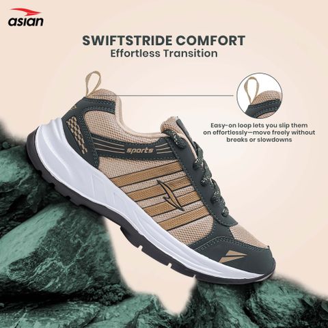 asian Wonder-21 Menâs Running Shoes | Stylish Sneakers for Walk, Gym & Casual Wear Running Shoes For Men (Beige, Olive , 7) - Image 8
