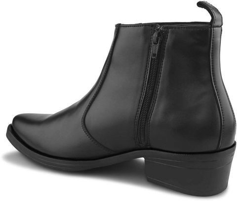 Roadster Men Black Pointed Toe Ankle Boots with Side Zip & Low Stacked Heel Boots For Men (Black , 6) - Image 8
