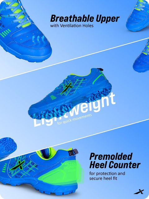 VECTOR X Blaster 2020 Synthetic Leather + Mesh Upper|Durable PVC Sole|Lightweight Cricket Shoes For Men (Blue, Green , 8) - Image 7
