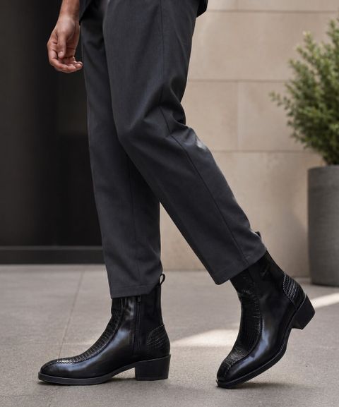 delvoro Croco Pattern Cuban Heel Boots for Men (Black, 7) - Image 6