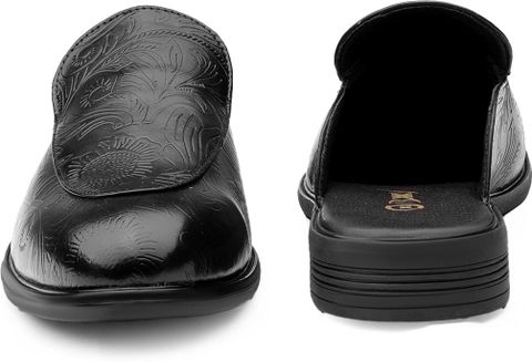 YUVRATO BAXI Men's Black Floral Embossed Mules - Image 6