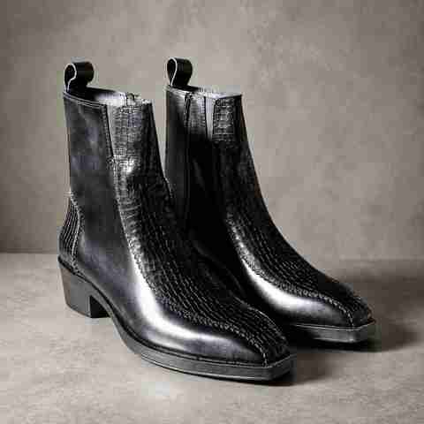delvoro Croco Pattern Cuban Heel Boots for Men (Black, 7) - Image 5