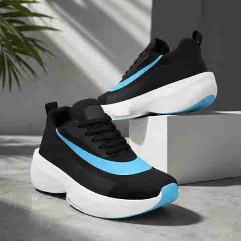 BootBarn Black Sports Shoes for Men | Walking, party Sneakers Casuals For Men (Black, Blue , 9) - Image 2