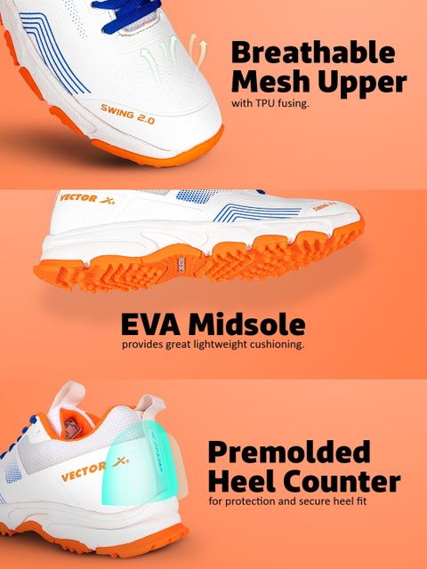VECTOR X SWING 2.0 Orange Cricket Shoes For Men Breathable Mesh