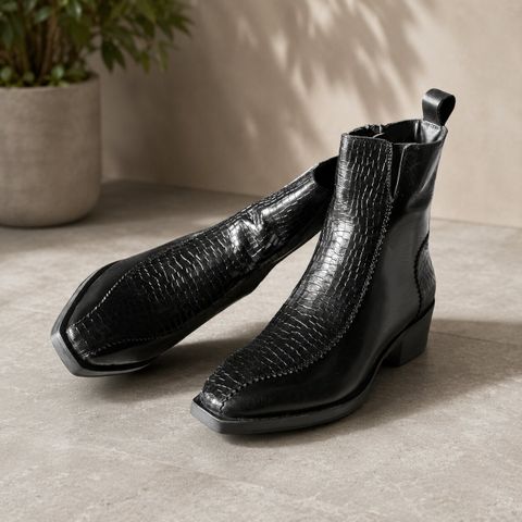 delvoro Croco Pattern Cuban Heel Boots for Men (Black, 7) - Image 7