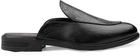 YUVRATO BAXI Men's Black Floral Embossed Mules - Image 7