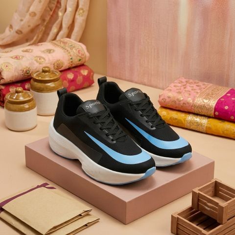 BootBarn Black Sports Shoes for Men | Walking, party Sneakers Casuals For Men (Black, Blue , 9) - Image 7