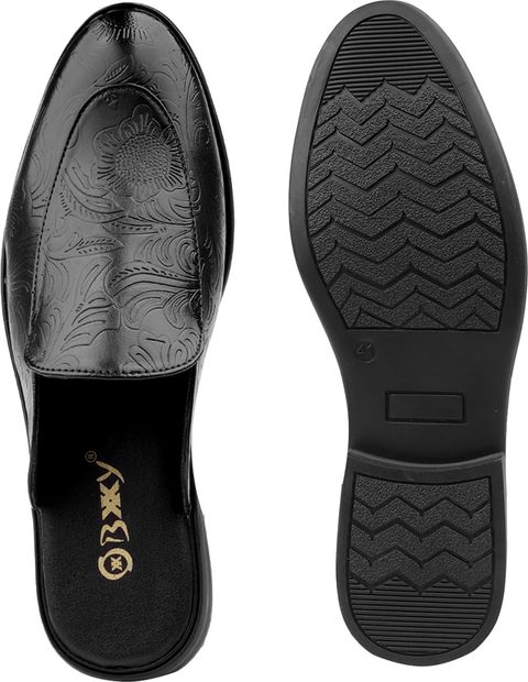YUVRATO BAXI Men's Black Floral Embossed Mules - Image 8