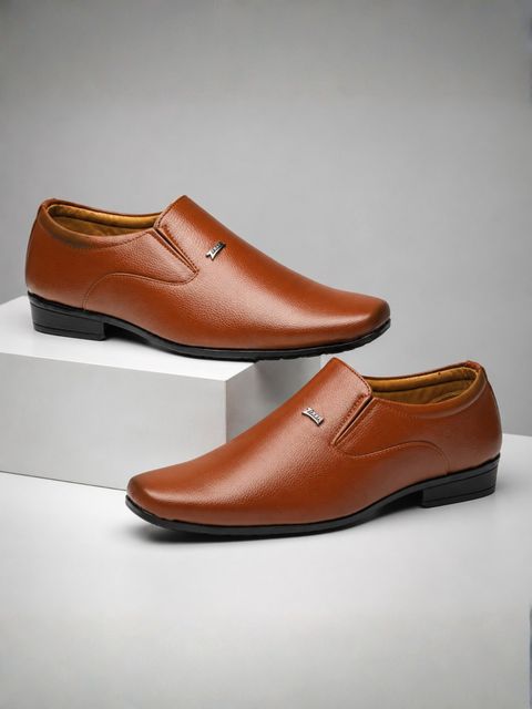 Zixer Mens Glossy Office Party Wedding Classic Tan Formal Shoes
