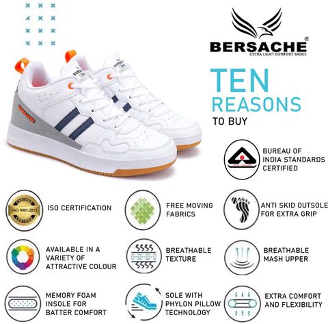 BERSACHE Men's White Casual Sneakers (Size 7) - Image 8