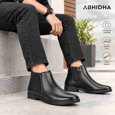 ABHIDHA Premium Handmade Chelsea |Soft Cushioned Insole Boots For Men Boat Shoes For Men (Black , 8) - Image 5