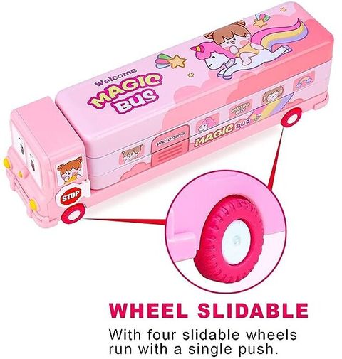 RETRIX Cartoon Printed School Bus Metal Pencil Box with Sharpener, - Image 4