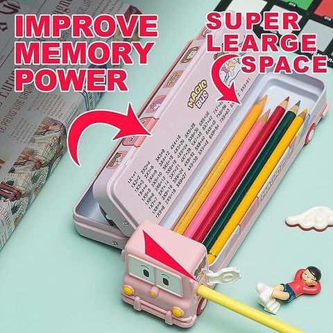 RETRIX Cartoon Printed School Bus Metal Pencil Box with Sharpener, - Image 7