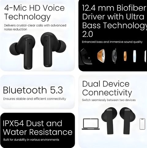 vidhivj Earbuds 8D Stereo AI Sound 48Hrs Playtime Black - Image 4