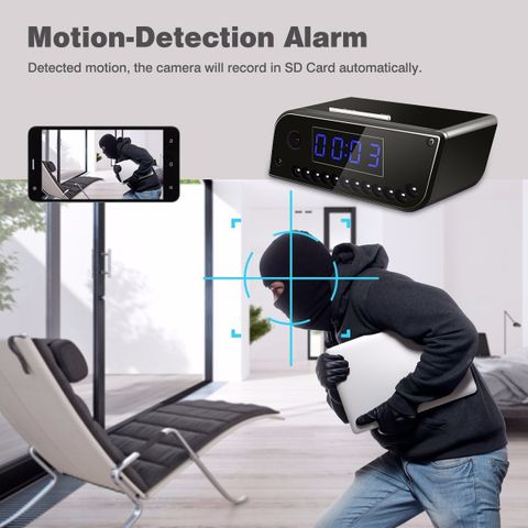 DEROVON WiFi Table Clock Security Camera Audio and Video Recording Motion Detection Security Camera (64 GB, 1 Channel) - Image 4