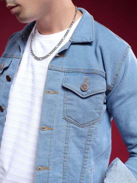 shre.ce Men Solid Denim Jacket - Image 5