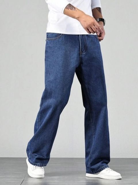 PODGE Men Loose Fit Mid Rise Dark Blue Jeans - Image 6