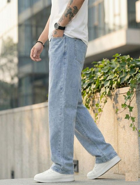 DENIM LOOK Men Straight Fit Mid Rise Light Blue Jeans - Image 7
