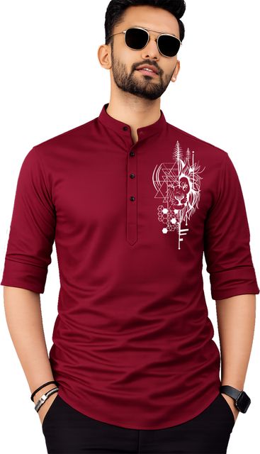 Fashion Marts Men's Maroon Cotton Blend Straight Kurta - Image 6