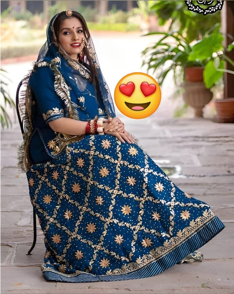 blue rajputi dress BALAJI TEXTILES Embroidered, Embellished Semi Stitched Rajasthani Poshak Peacock colour