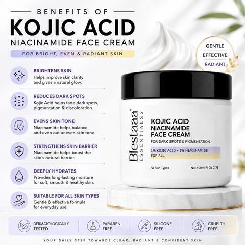 blestaaa essentialss Kojic Acid Face Cream for Dark Spots, Brightening & Even Skin Tone (200 ml) - Image 7