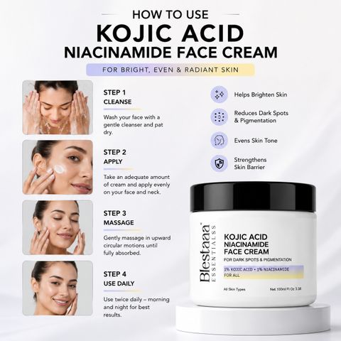 blestaaa essentialss Kojic Acid Face Cream for Dark Spots, Brightening & Even Skin Tone (200 ml) - Image 8