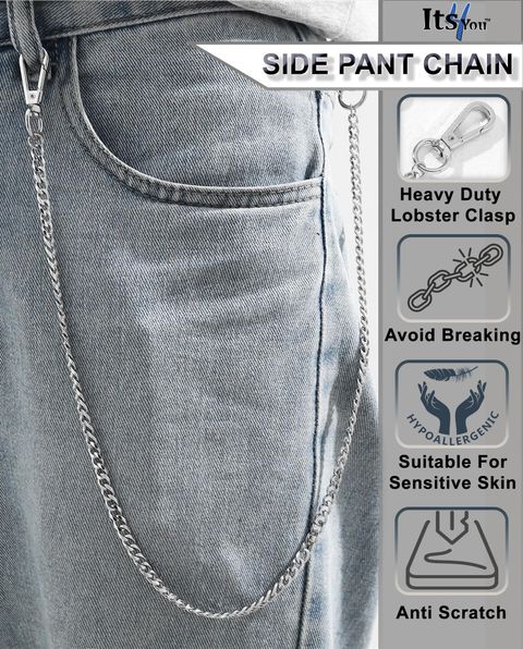 Its 4 You Single layer Side Pant Chain,Jean Chain,Curb Chain, (For Womens Ans Mens) Sterling Silver Plated Stainless Steel Chain - Image 6