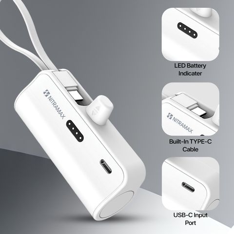 NITRAMAX 5000 mAh 65 W Mini Pocket Size Power Bank (White, Lithium Polymer, Fast Charging for Earbuds, Mobile, Tablet) - Image 7