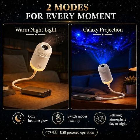 MCBAZEL Galaxy Projector Night Light, USB Portable Starry Sky Lamp for Bed & Kids Room (300 lm) Portable Projector (White) - Image 5