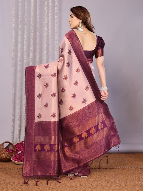 AVANTIKA FASHION Woven Kanjivaram Silk Saree Pink Purple - Image 7