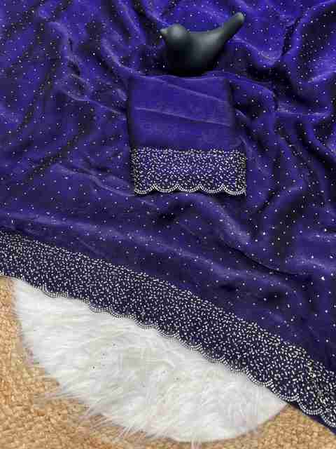sadika Embellished Bollywood Chiffon Silk Saree (Blue) - Image 5