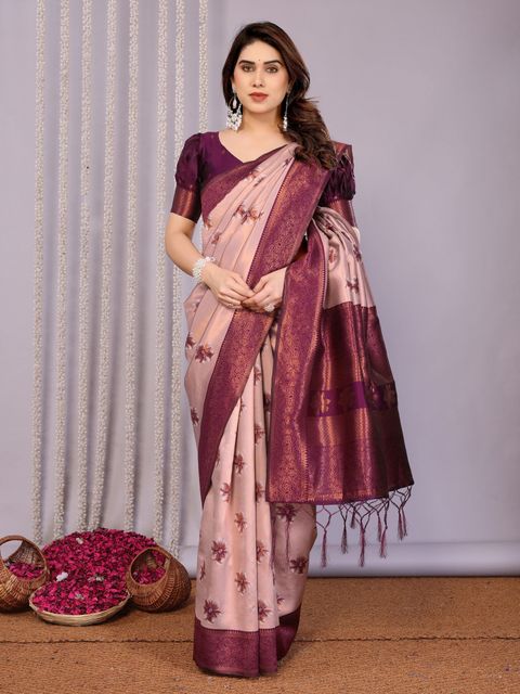 AVANTIKA FASHION Woven Kanjivaram Silk Saree Pink Purple - Image 8