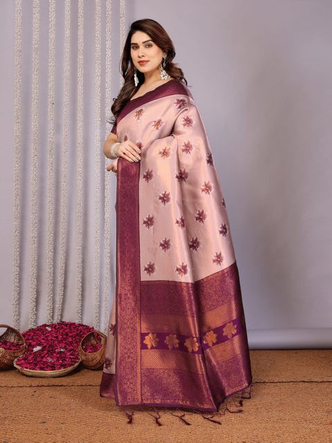 AVANTIKA FASHION Woven Kanjivaram Silk Saree Pink Purple - Image 6