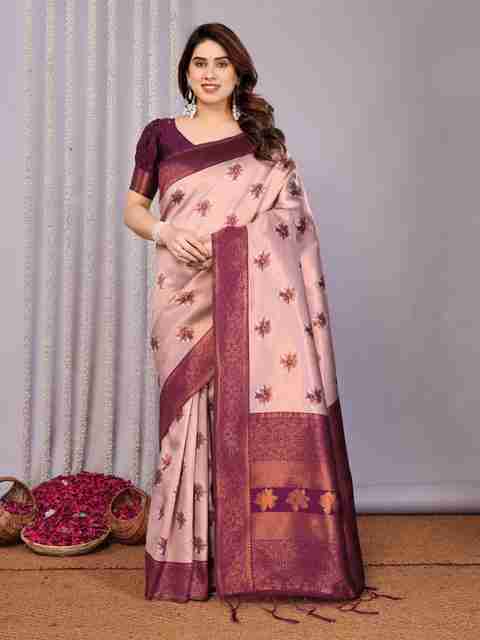 AVANTIKA FASHION Woven Kanjivaram Silk Saree Pink Purple - Image 5