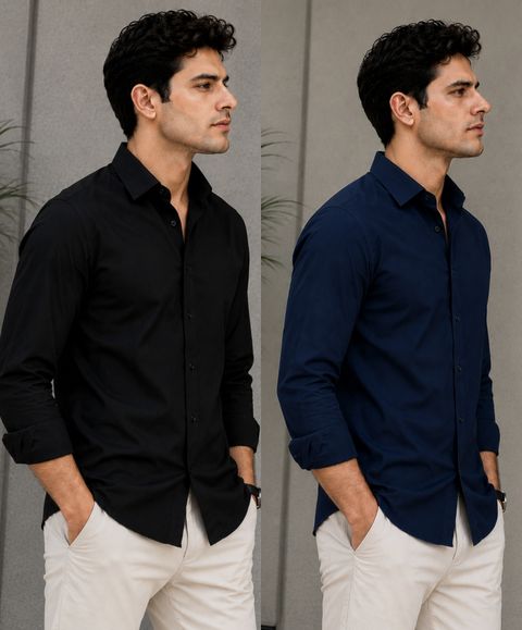 MAHAKAAL CREATION Men Slim Fit Solid Spread Collar Casual Shirt (Pack - Image 8