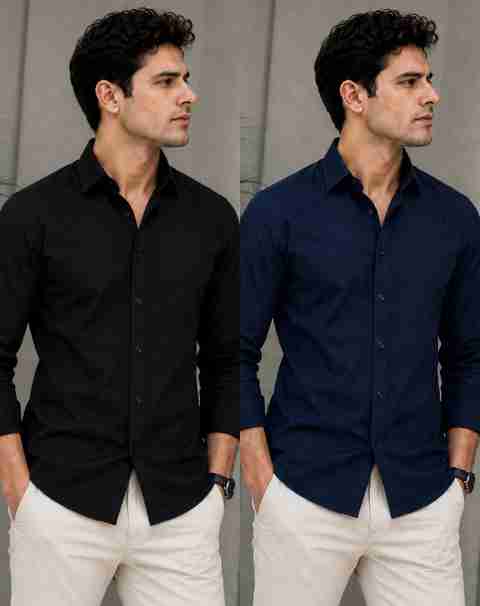 MAHAKAAL CREATION Men Slim Fit Solid Spread Collar Casual Shirt (Pack - Image 5
