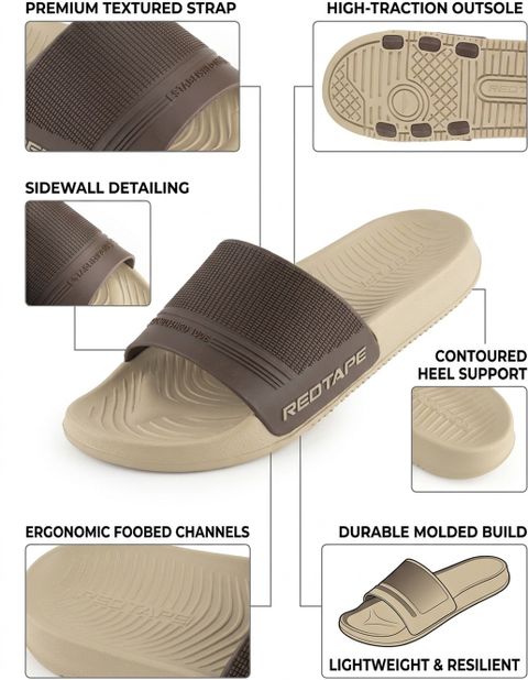 RED TAPE Men Slides Beige Size 8 - Image 8